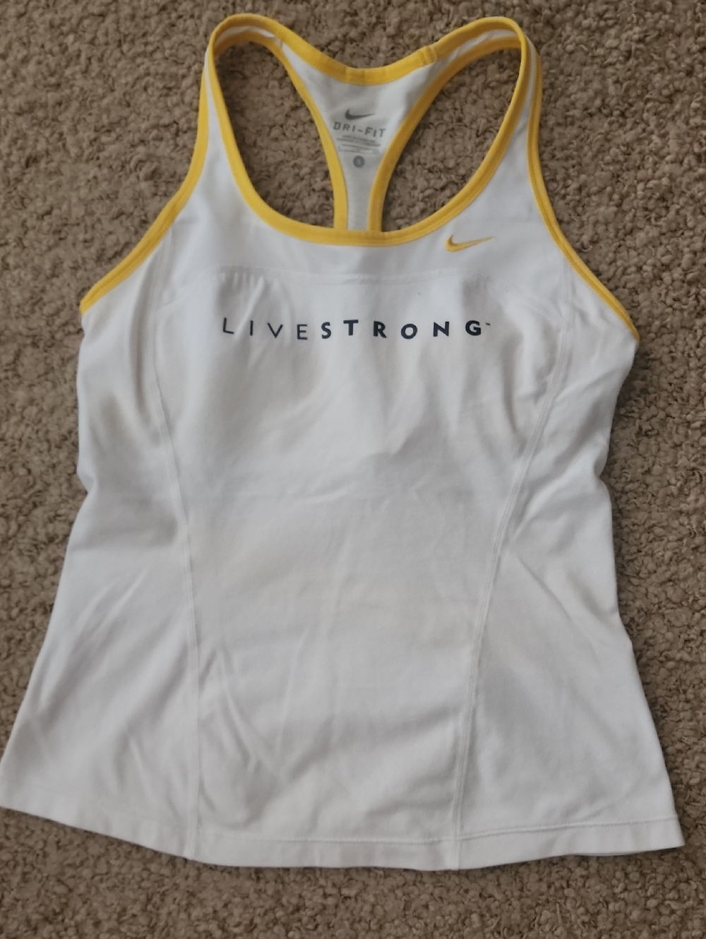 Nike White & Yellow LIVESTRONG Dri-FIT Racerback Tank